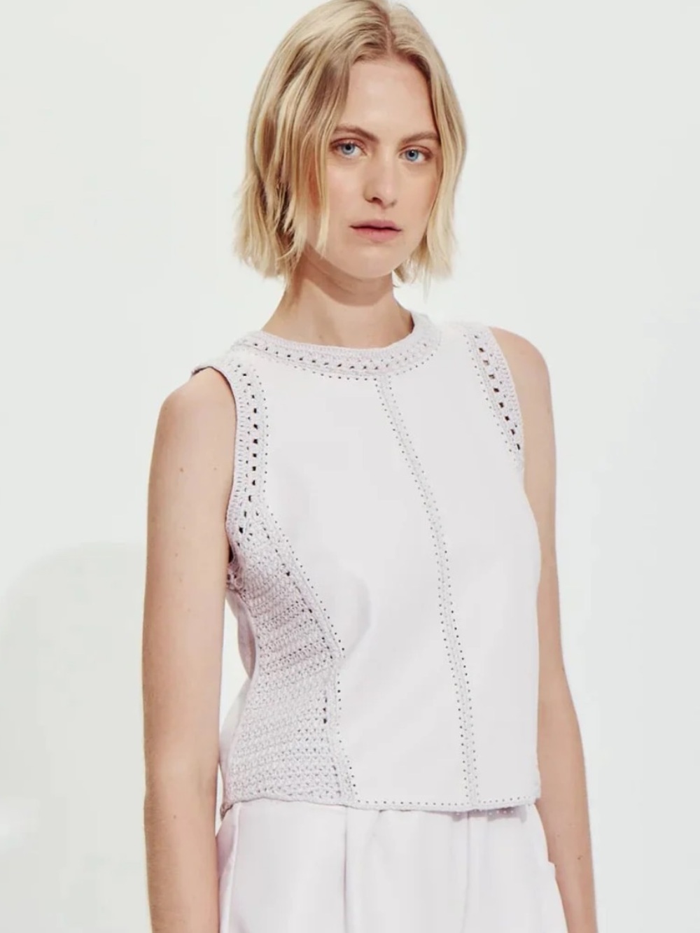 Melissa Nepton Women’s Naru Faux Leather Crochet Top in Cream size Small